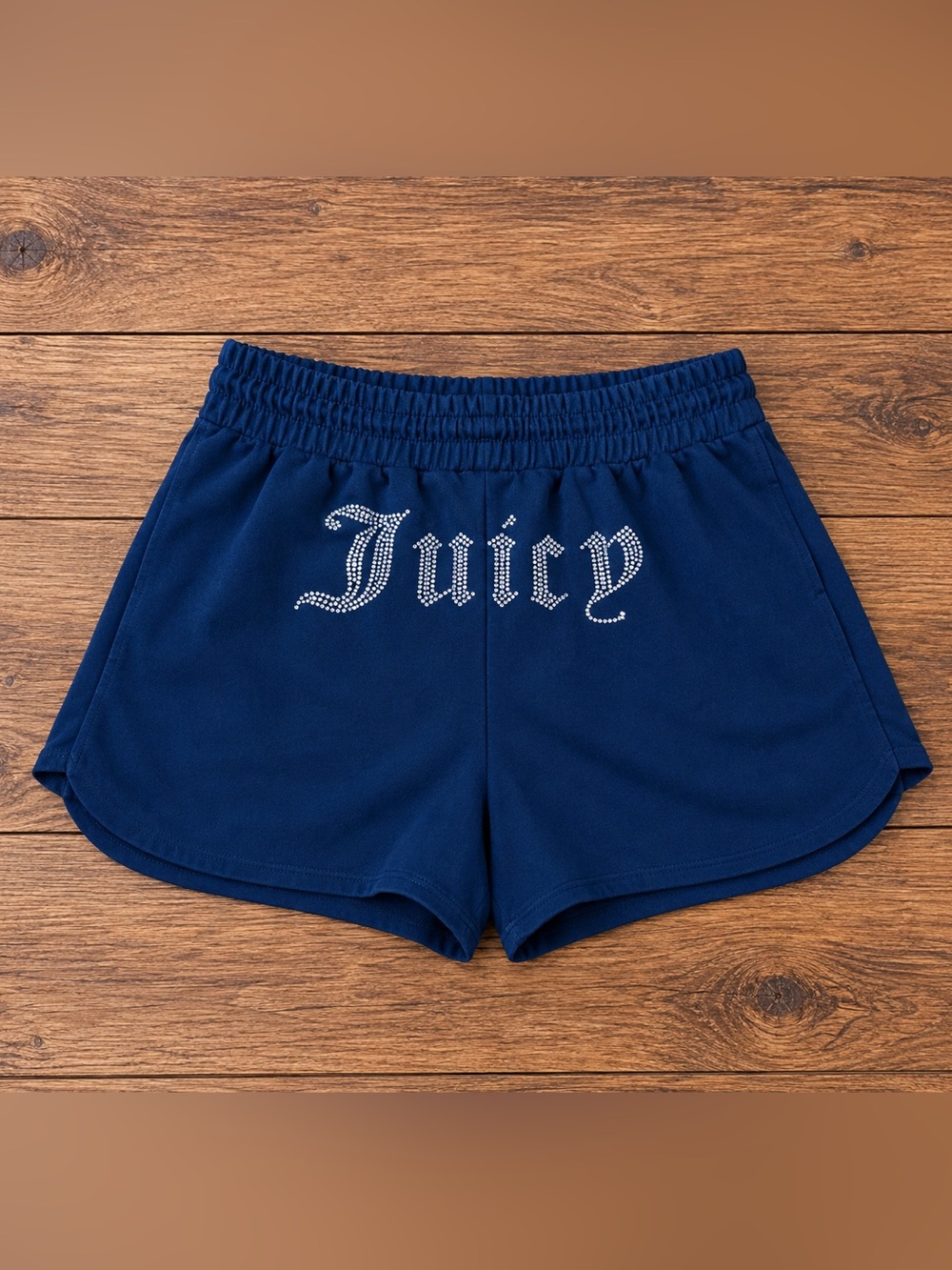 Juicy Couture Navy Blue Rhinestone 'Juicy' Athletic Shorts